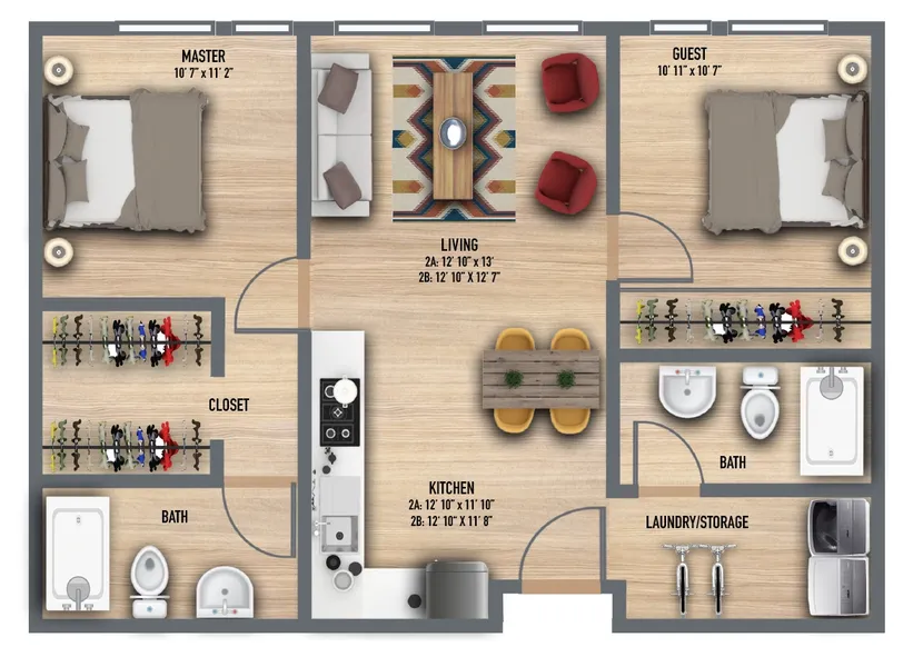 2 Bedroom | 870 Square Feet 2 Bedroom | 870 Square Feet